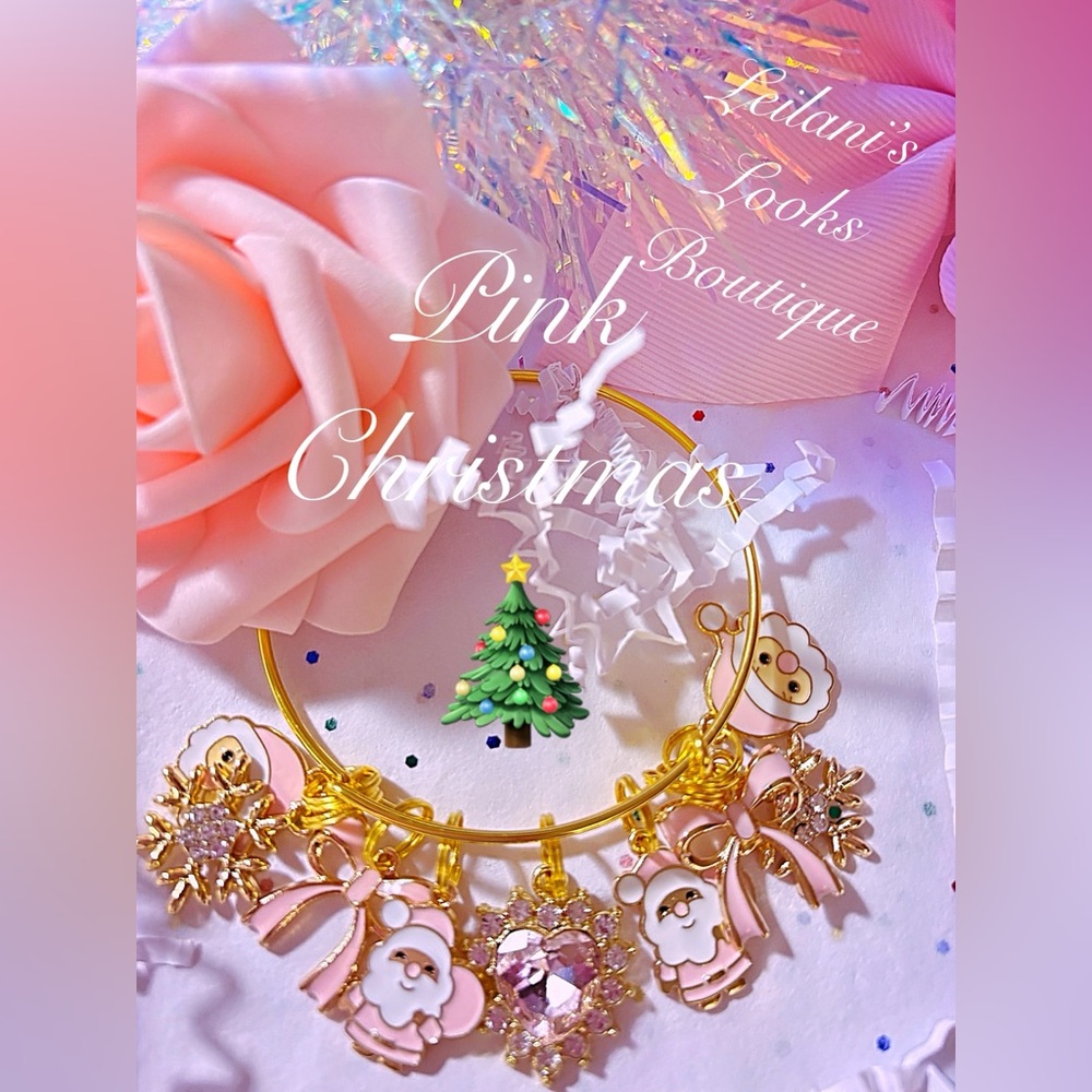 Pink Christmas bangle bracelet/gifts/pink Santa’s/christmas eve/holiday season